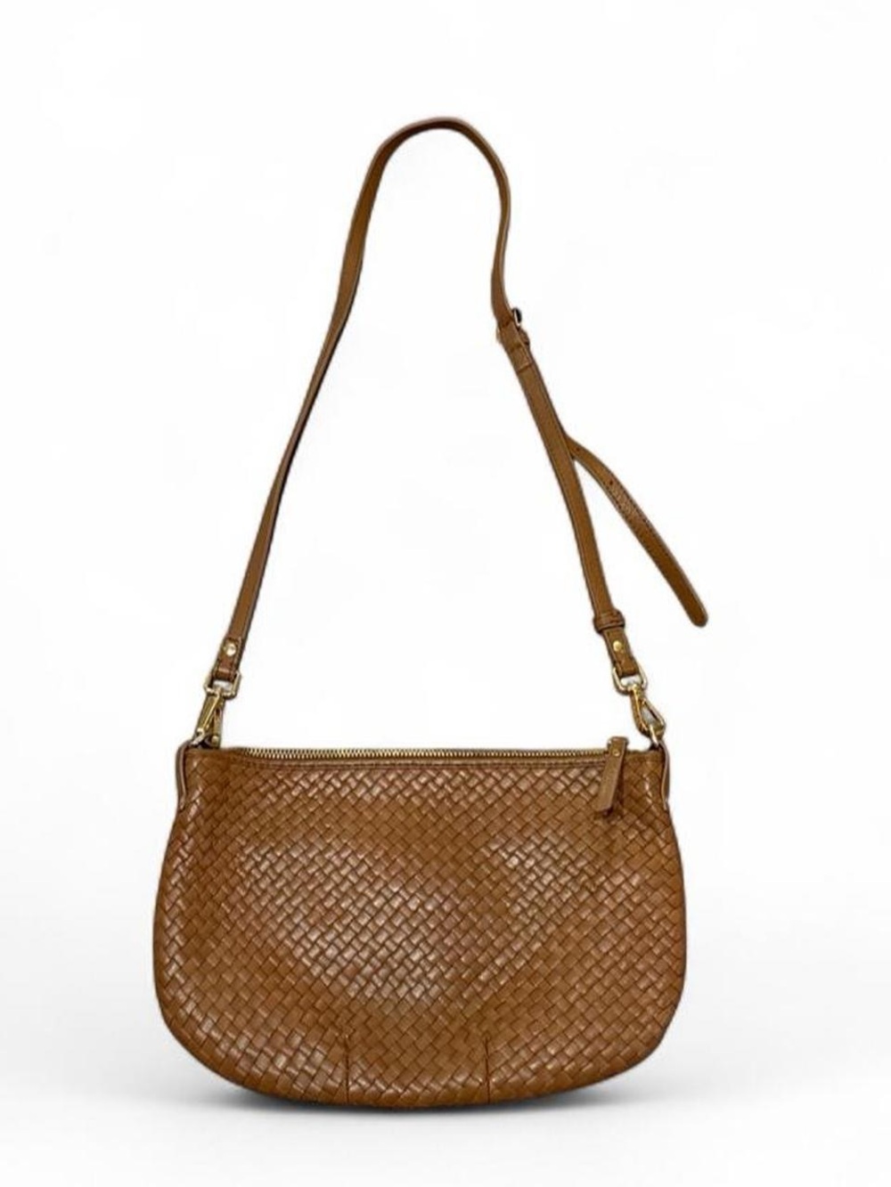 Quince Sloane Handwoven Mini Shoulder Bag in Cognac Brown